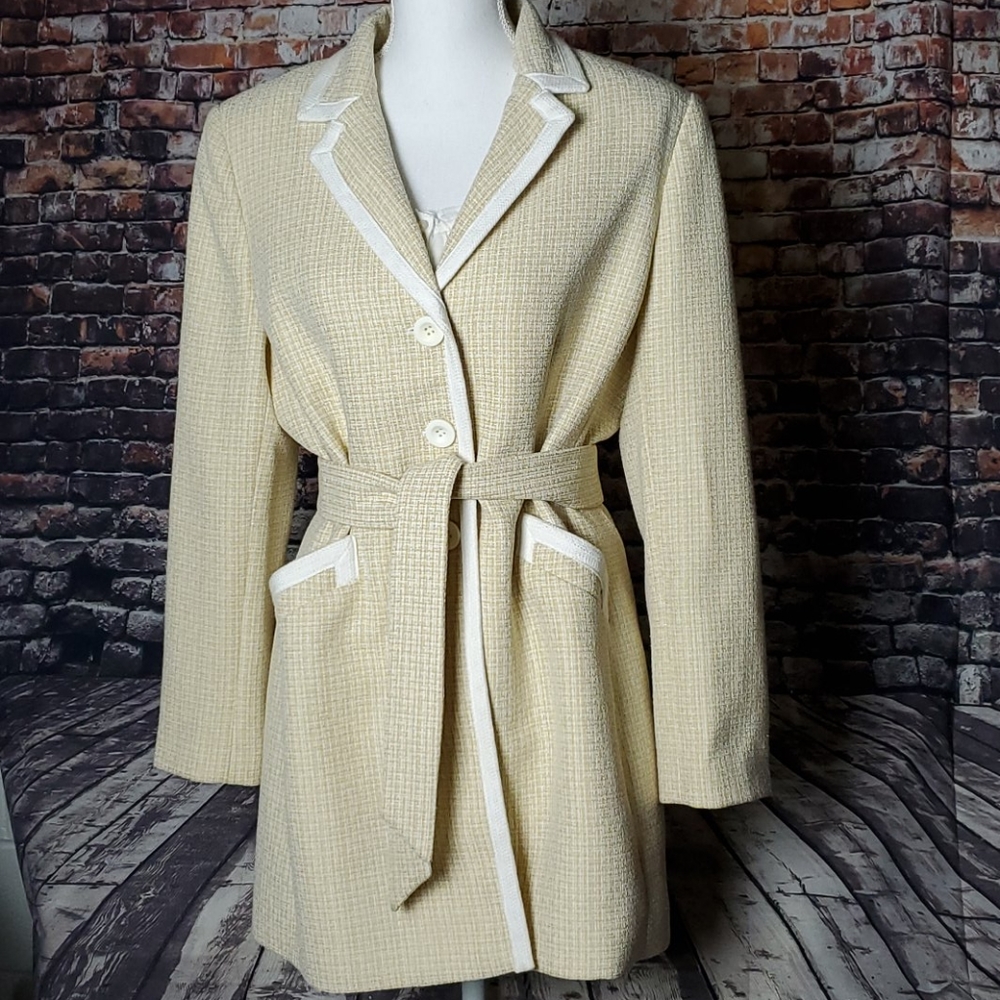 Vintage Le Suit yellow/white long blazer sz 12P